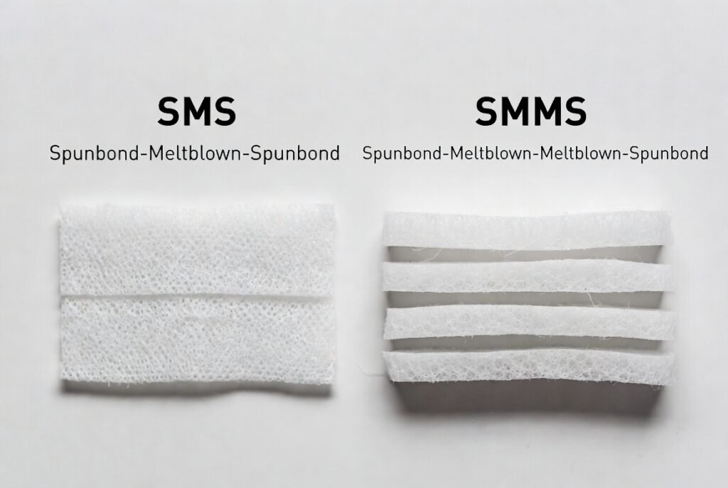 SMS vs SMMS nonwoven fabric cross section comparison